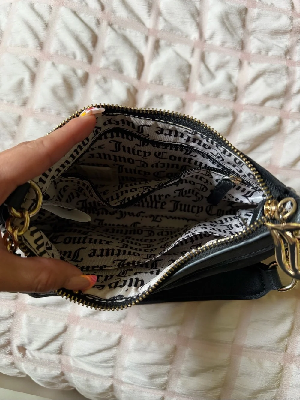 Juicy Couture Black Rhinestone 'Juicy' Logo Suede Shoulder Bag